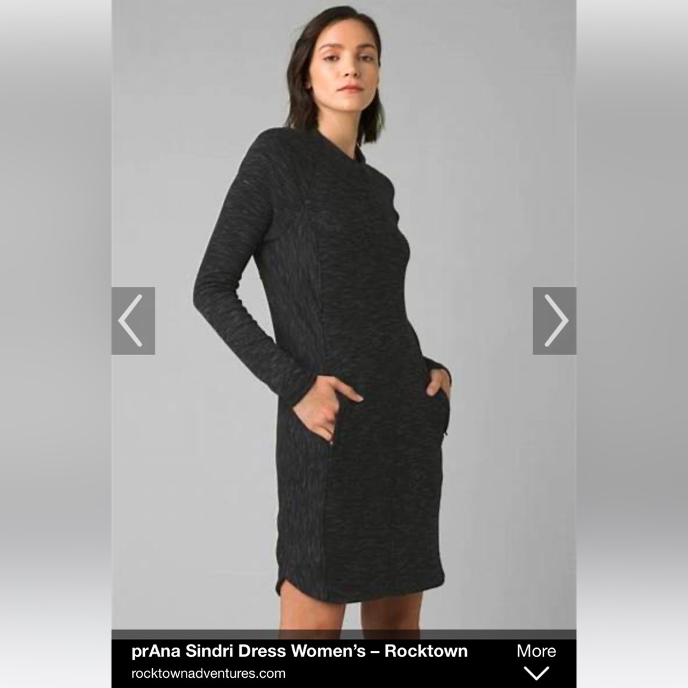 NWT Prana Sindri dress size M.  Charcoal grey / black.  Zippered front pockets.